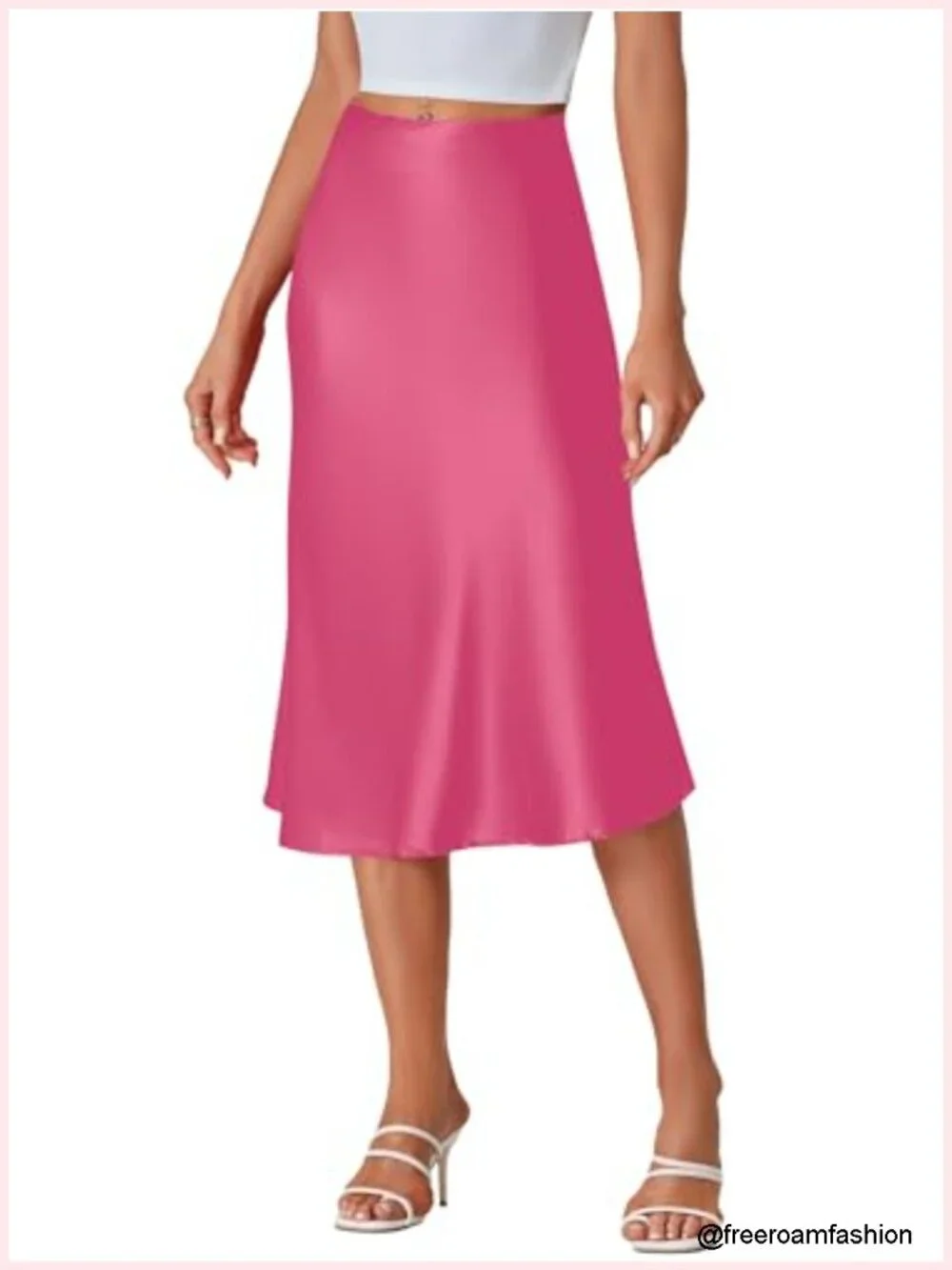 Silky Satin Midi Skirt High Waist A-Line Flowy Office Work